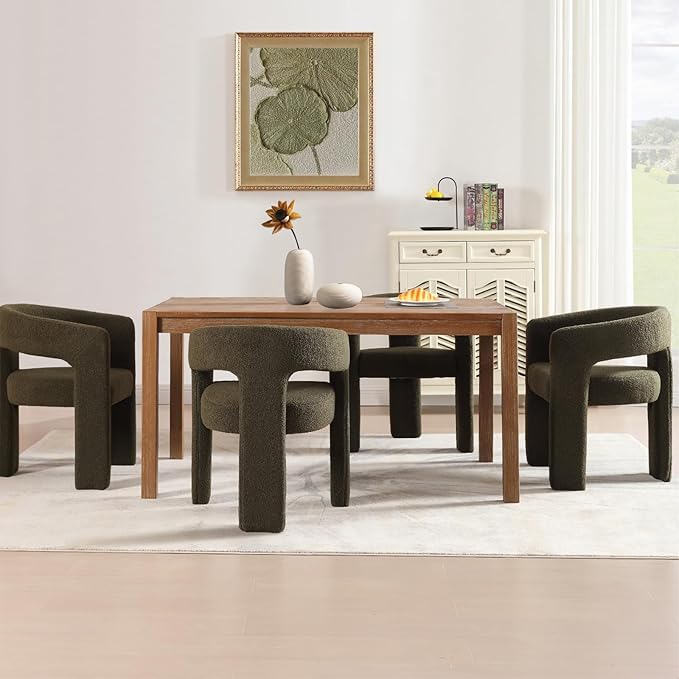 DAYALANE Modern Barrel Green Dining Chairs Set of 4, Upholstered Boucle Dining Room & Kitchen Chair with Curved Back, Comfy Accent Side Reading Armchair for Living Room Bedroom Home Office, Green