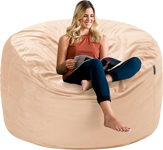 HABUTWAY Bean Bag Chair 3Ft Luxurious Velvet Ultra Soft Fur with High Rebound Memory Foam Bean Bag Chairs for Adults Plush Lazy Sofa with Fluffy Sponge 3' (Khaki)