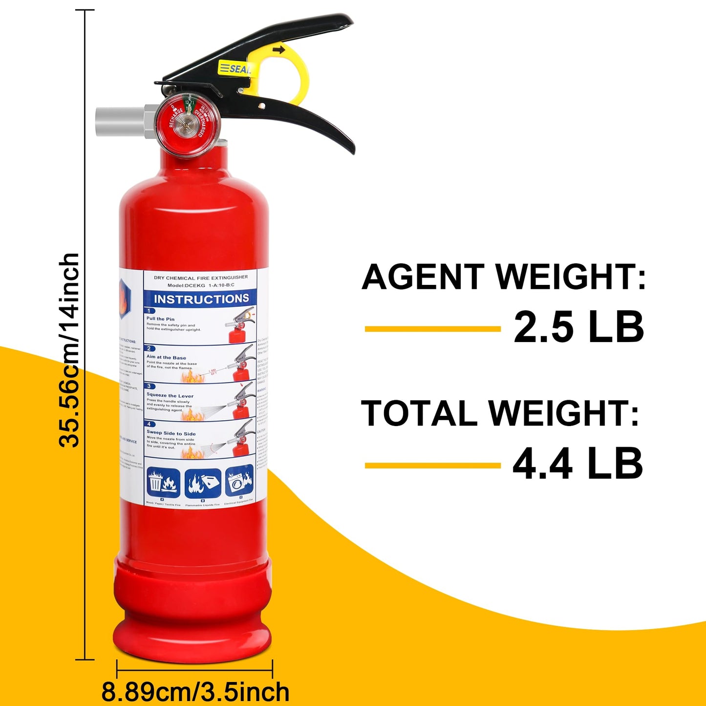1 Pack ABC Dry Chemical Fire Extinguisher, 2.5 lb 1A:10B:C Rating for Home, Vehicle, Boat, Quick Release Handle, Compact & Portable Dry Powder Extinguishers