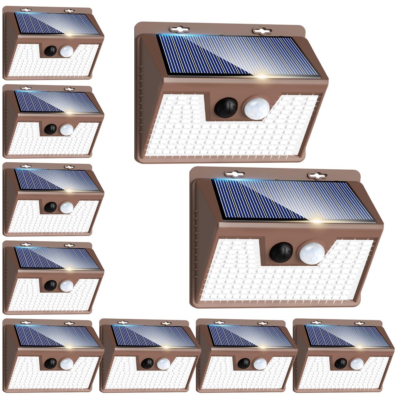 Peasur Solar Lights for Outside [10 Pack/140LED/Brown], Motion Sensor Outdoor Lights Ultra-Bright, Solar Security Light 3 Working Modes, Waterproof for Outside Garden Yard