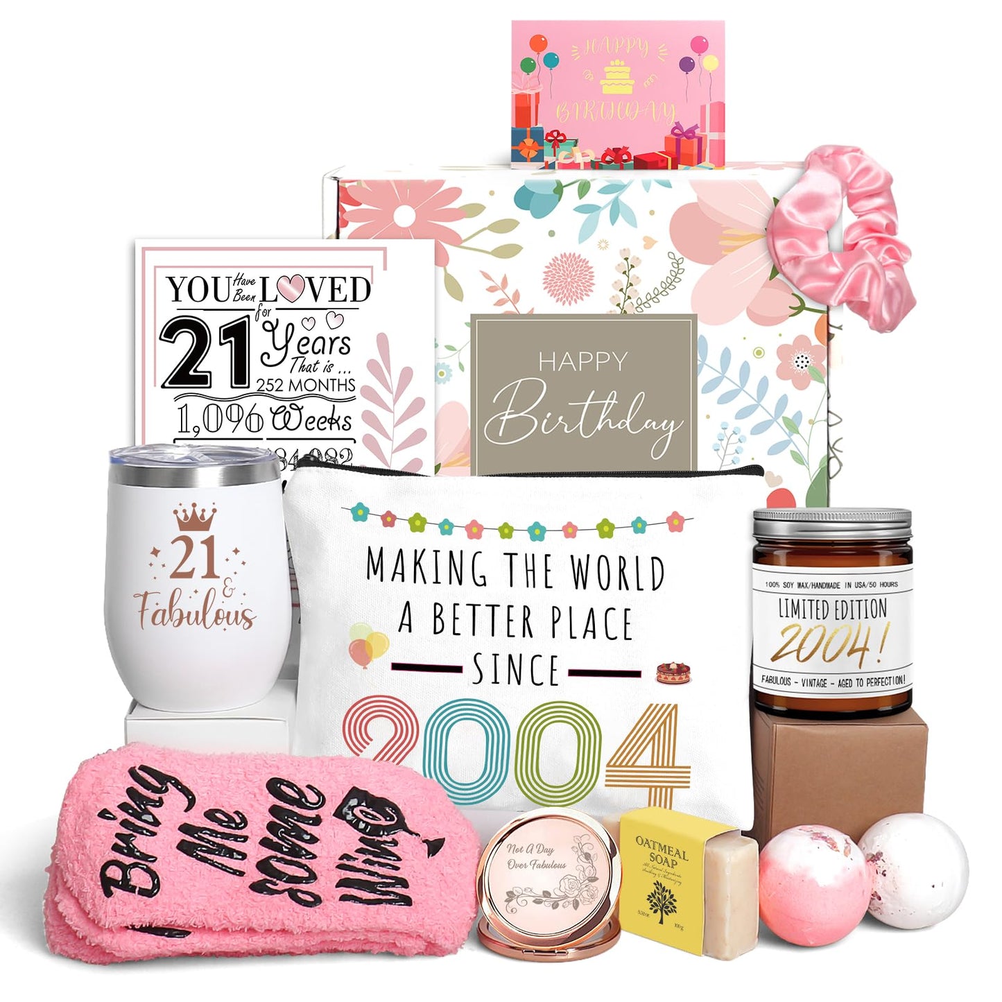 iAOVUEBY 21st Birthday Gifts for Her Women, Happy 21 Year Old Gift for Women Her, 21st Bday Baskets for Daughter Sister Friend, Gift for Female Born in 2004, 21 Fabulous