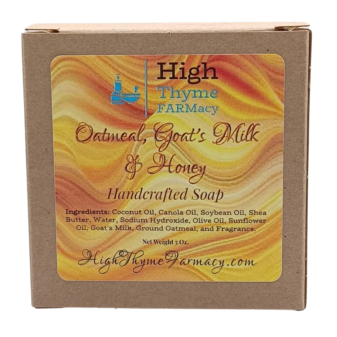 High Thyme FARMacy Oatmeal, Goat's Milk & Honey Handmade Soap - Exfoliating Goat Milk Soap - Dry Skin Remedy Goats Milk Soap - L