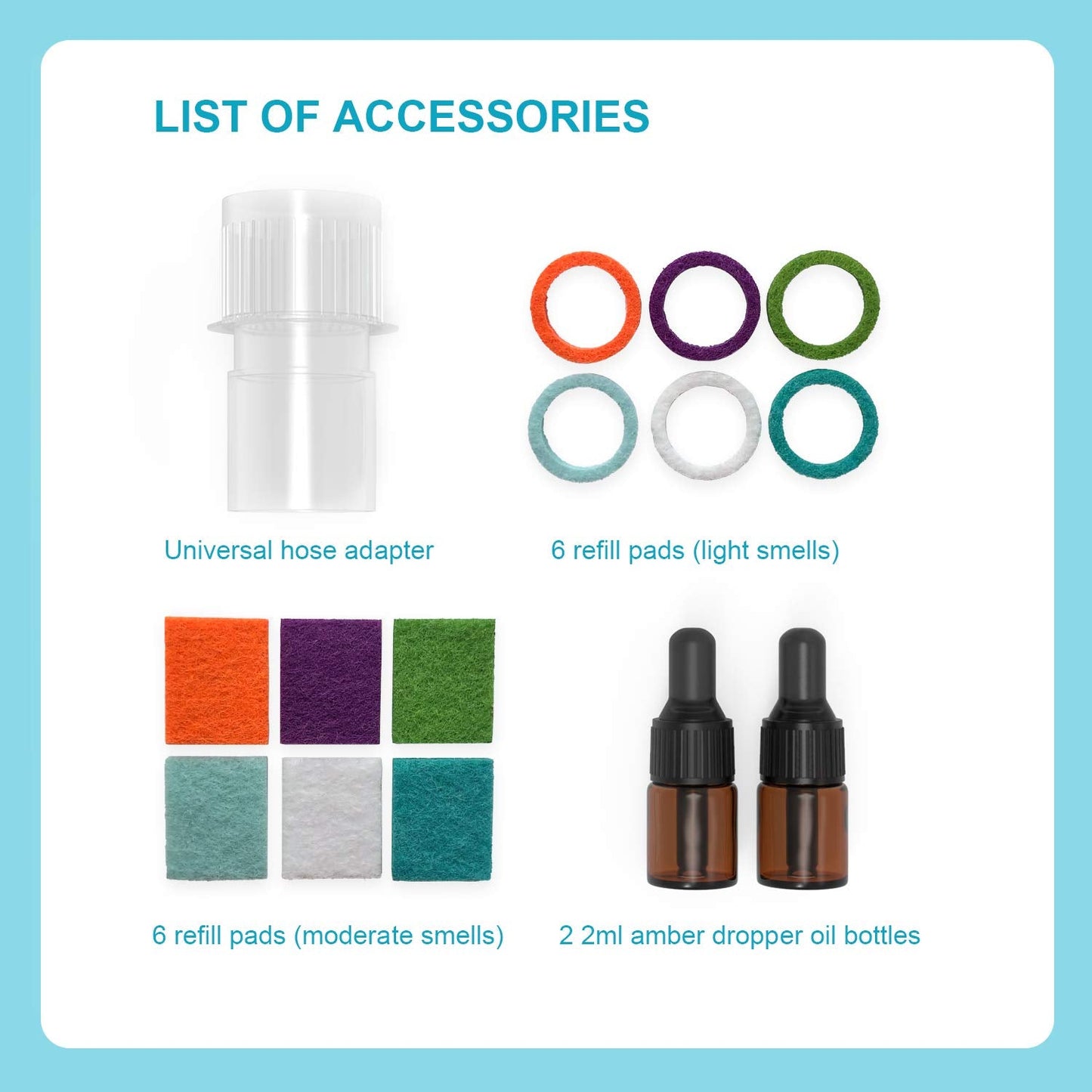 CPAP Aromatherapy Adapter - CPAP Essential Oil Infusion Adapter with 12 Refill Pads-2 2ml Amber Dropper Oil Bottles - Universal Fit