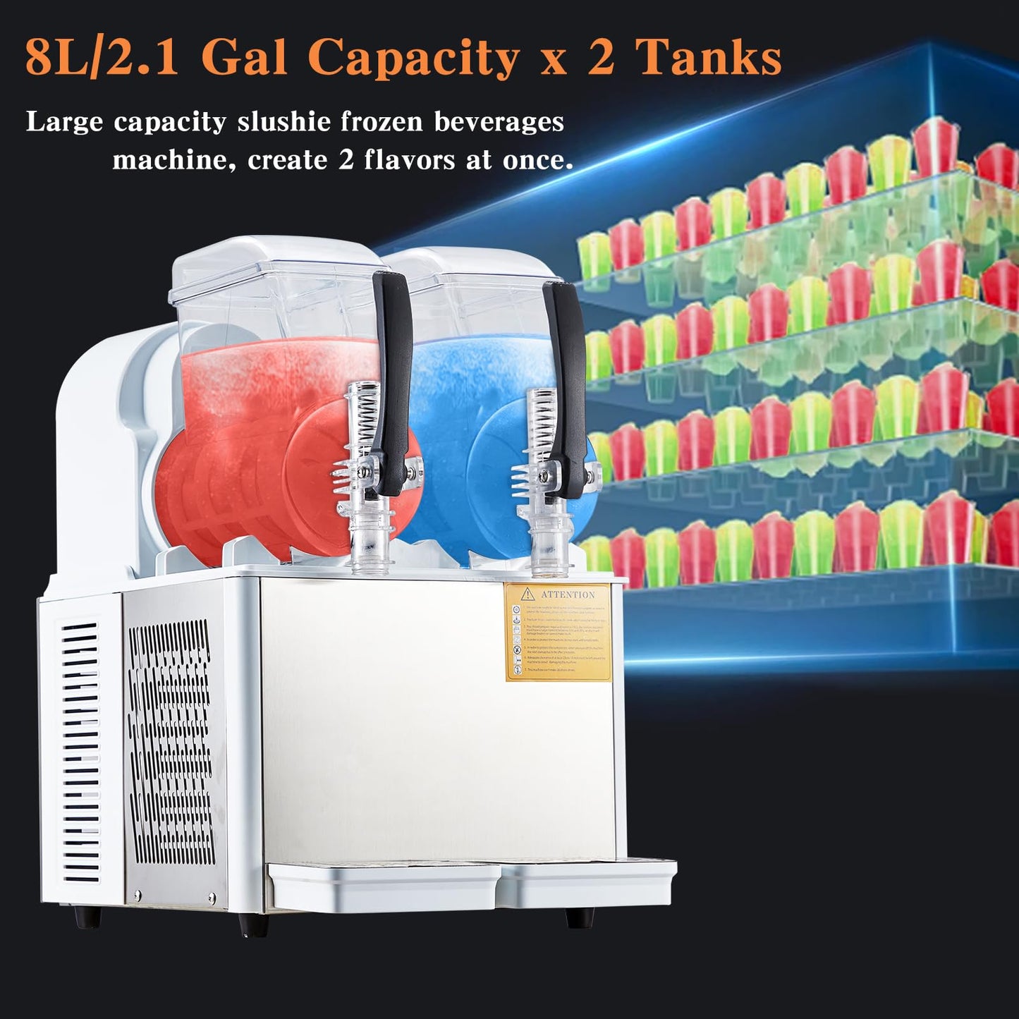Commercial Slushie Machine - 15L*2 Dual Tank & Triple-Tank Available, Stainless Steel, Self-Cleaning & High-Speed Mixing, Perfect for Frozen Drinks, Margaritas, Coffee, Cocktails, Home, Bars,Black