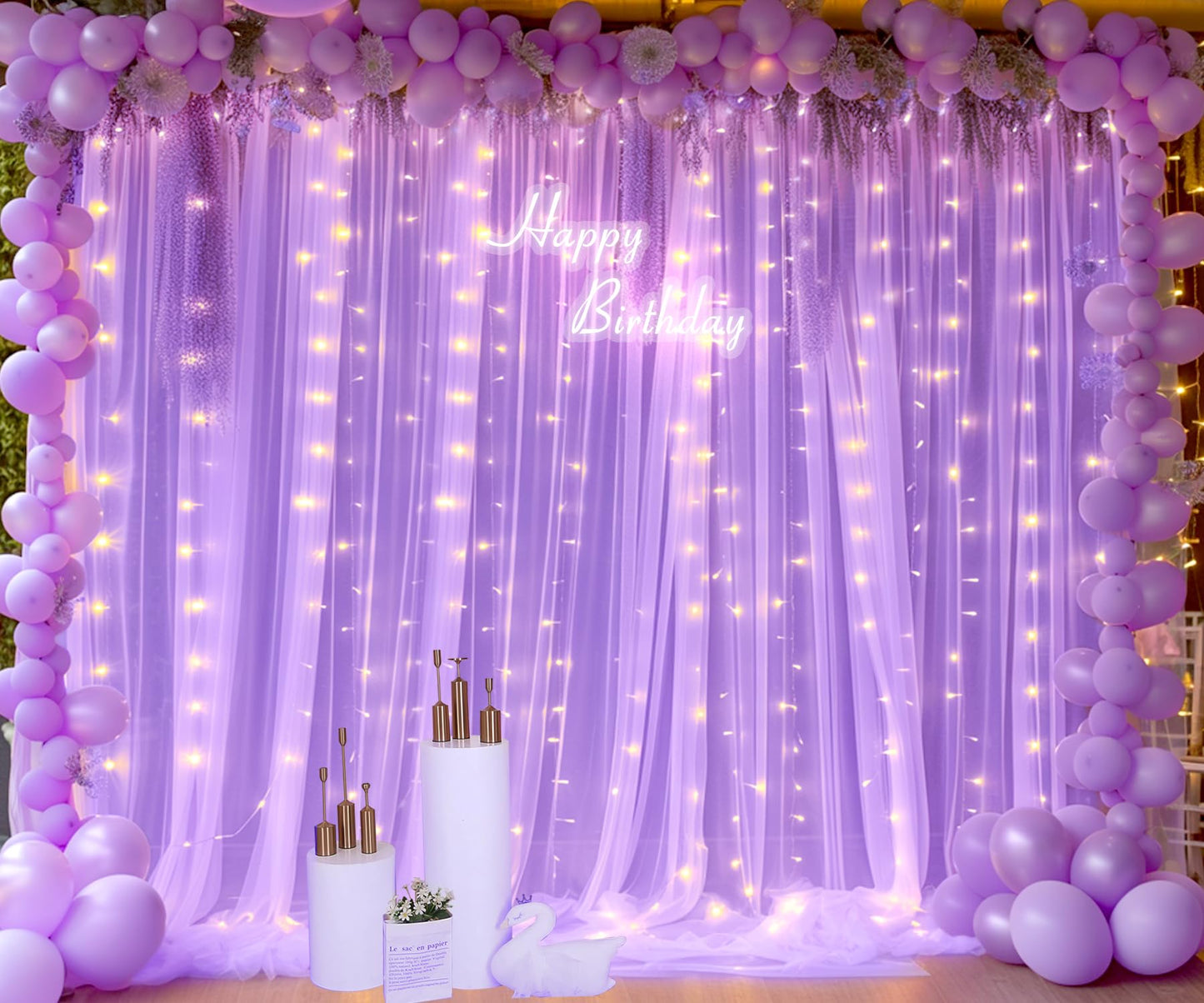 Lavender Sheer Backdrop Curtain With Led Lights For Baby Shower Girls Wedding10Ft X 10Ft Lavender Tulle Backdrop Curtain For Bri
