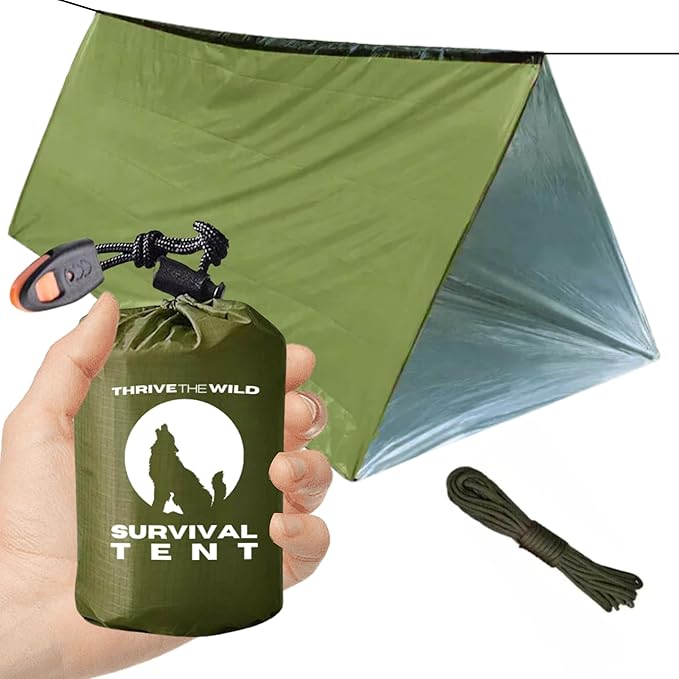 New ThermoShield™ Technology – Ultimate 2-Person Ultralight Mylar Survival Tent with Reinforced Paracord & Emergency Whist...