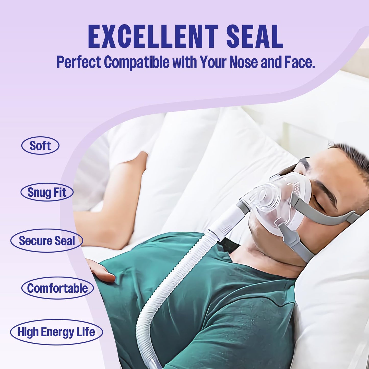 Full Face CPAP Mask,Full Cover Replacement Kit,Comfort Series Nasal CPAP Mask,Leak Free Seal&Ultra Comfort Accessories,Great Value Bundle(Large)