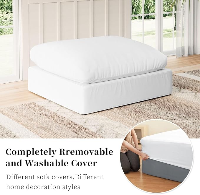 Intuition Decor Modular Sectional Sofa Cloud Couch,Down Filled Comfy Cloud Modern Sofa,White Linen Oversized Couch Cushion Covers Removable for Living Room