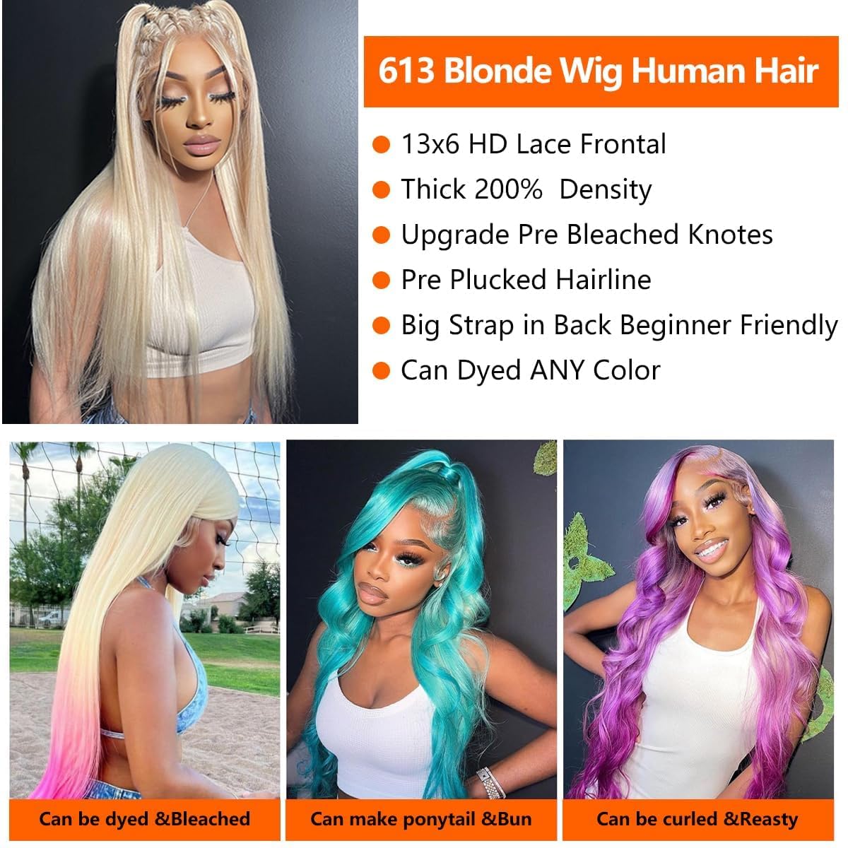 ENFLOKT 613 Lace Front Wig Human Hair 22 Inch 200 Density Blonde Wig Human Hair 613 Straight 13x6 HD Lace Frontal Wig Blonde 13x