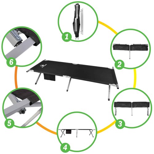 Camping Cot - Portable Folding Camp Bed - 600D Sleeping Cot for Adults with Steel Frame by Wakeman Outdoors (Black)