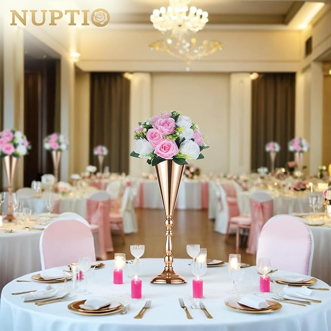 NUPTIO Flower Centerpieces for Wedding Tables: 6 Pcs Pink & White Artificial Flower Ball Arrangement for Weddings Party - Fake Floral Rose for Birthday Bridal Shower Decorations