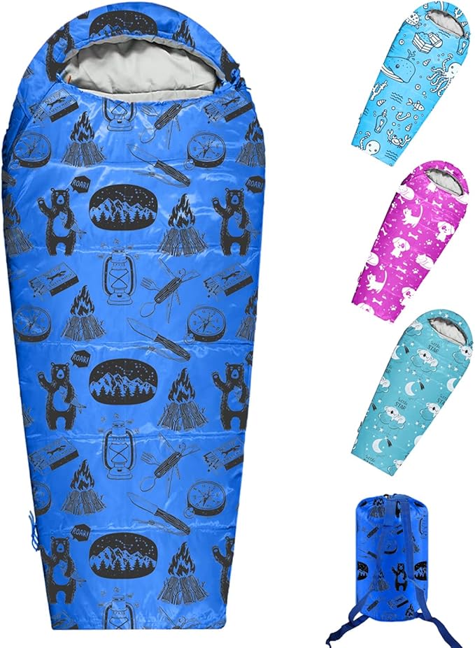 KidzAdventure Mummy Style 32 – 59F Kids Sleeping Bag with Pillow Sleeve, 4 Season, Lightweight and Backpacking Style, Idea...
