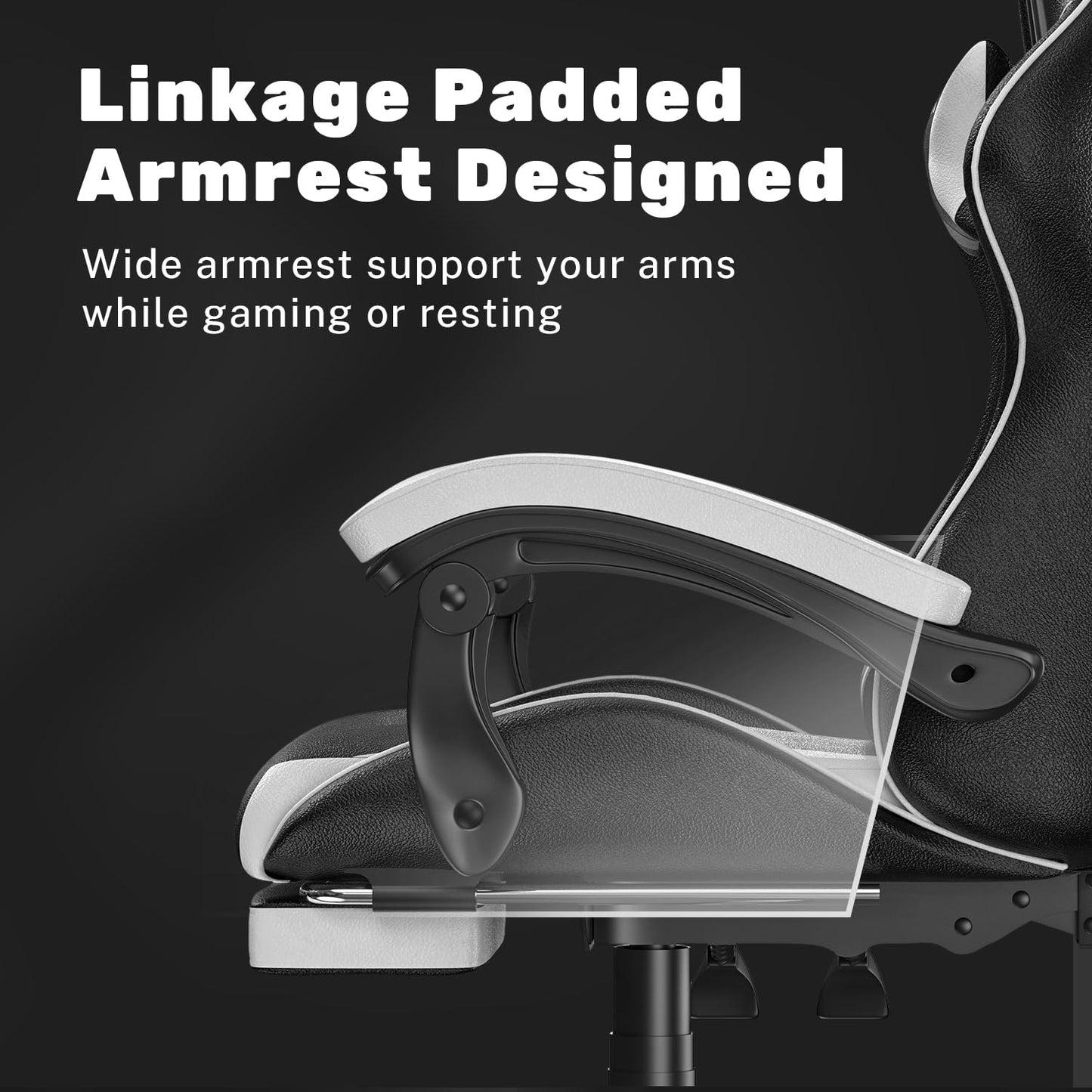 Bigzzia Gaming Chair with Footrest, Ergonomic Computer Game Chairs, Headrest and Lumbar Support, Adjustable Height, Reclining, Racing Style, and 360°Swivel Seat, Black/White