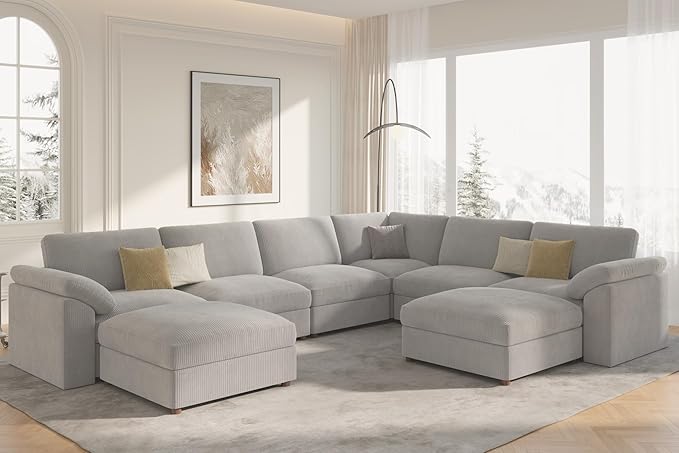 EASE MOOSE Oversized L Shaped Sectional Modular Sofa,Large U Shaped Sectional Couch Wide Deep Seat Modular Cloud Couch，Grey