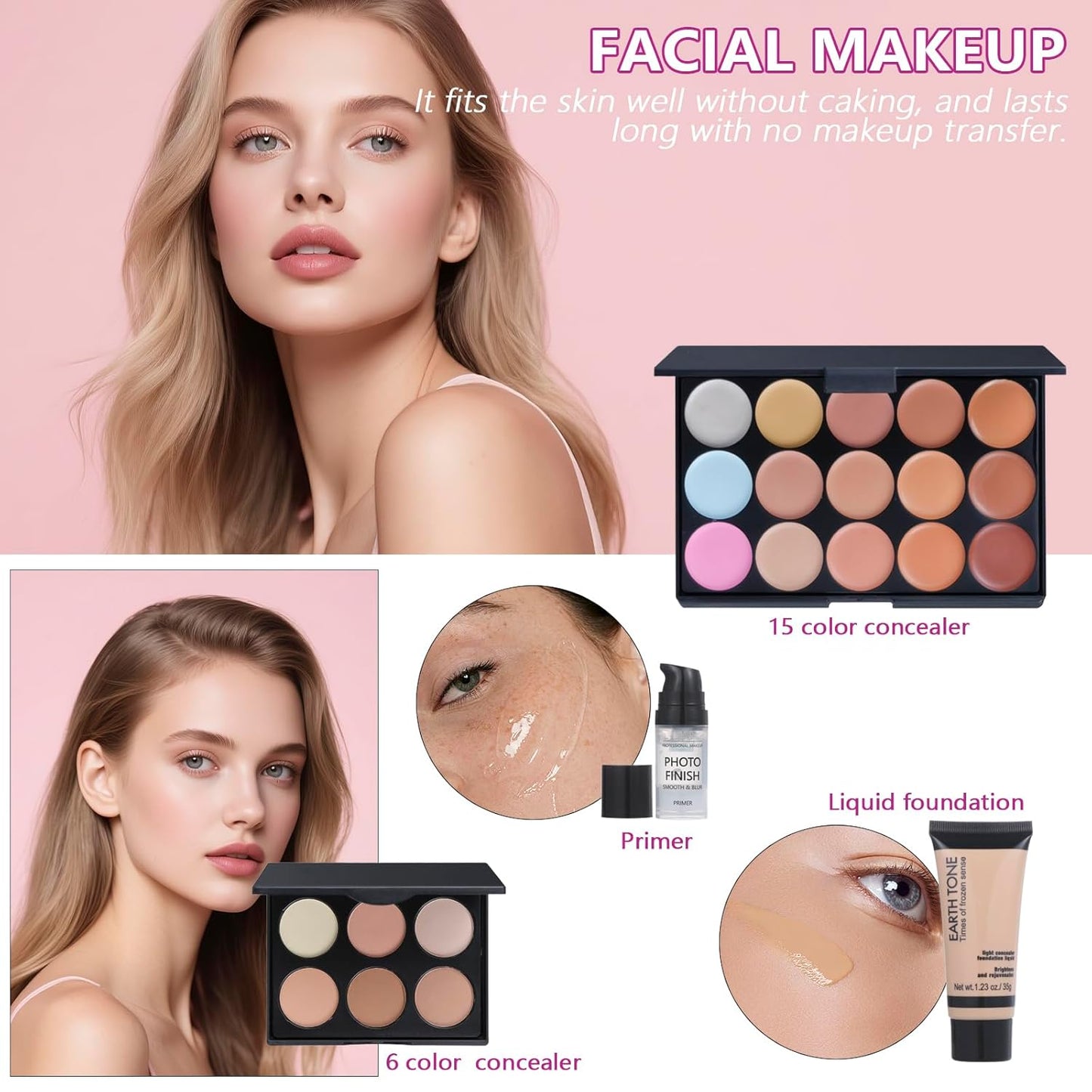 Makeup Kit For Girls, Makeup Set For Teen Beginners, Make up Gift Set For Women with Makeup Box, Eyeshadow Palettes, Foundation, Concealer, brushes set (Colors 18)