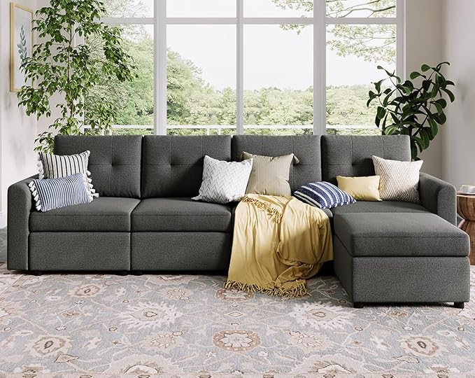 LINSY HOME Modular Sectional Sofa Oversized, Rubik III Removable Cover Living Room Couches with Storage Deep Seat & Ottoman Chaise L/U Shaped Sofa Modern Couch (Dark Grey)