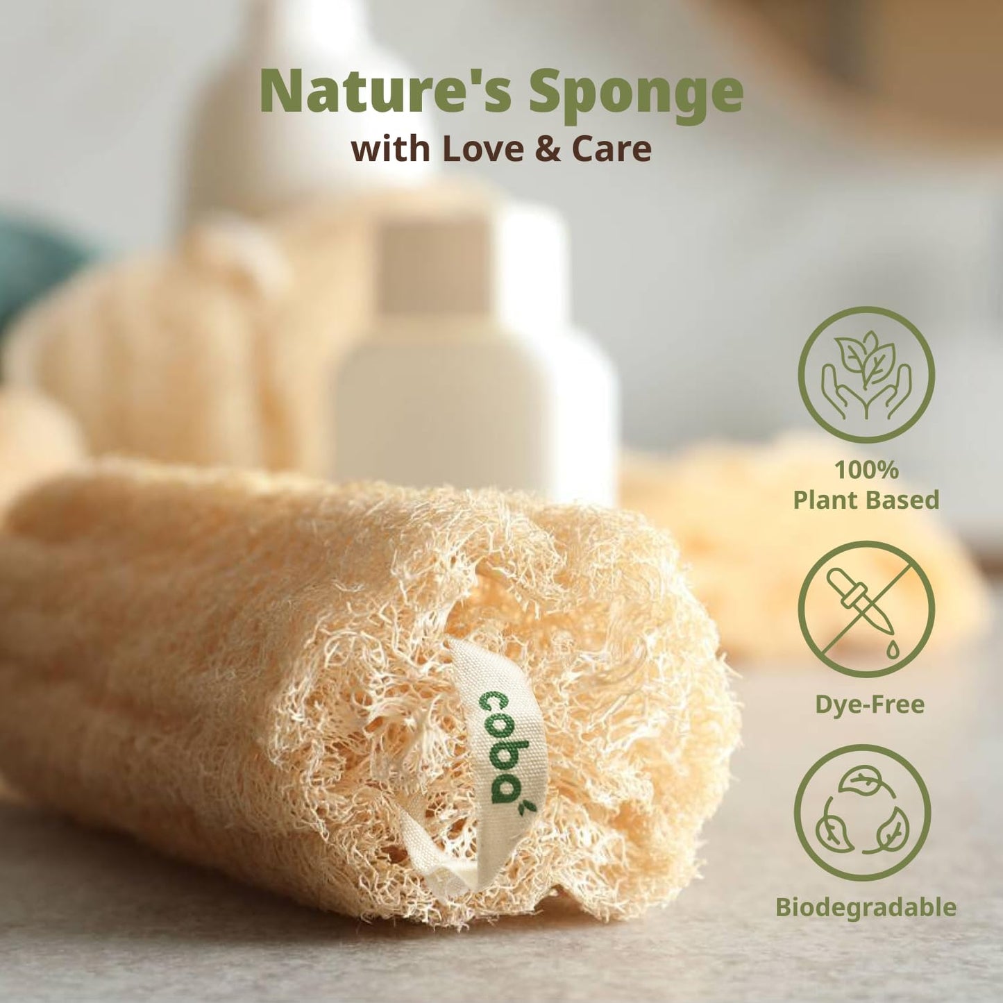 Coba Straws Natural Loofah Sponge - Shower Loofah Exfoliating Body Scrubber for Women & Men | Multi-Use Sponge for Shower, Spa,