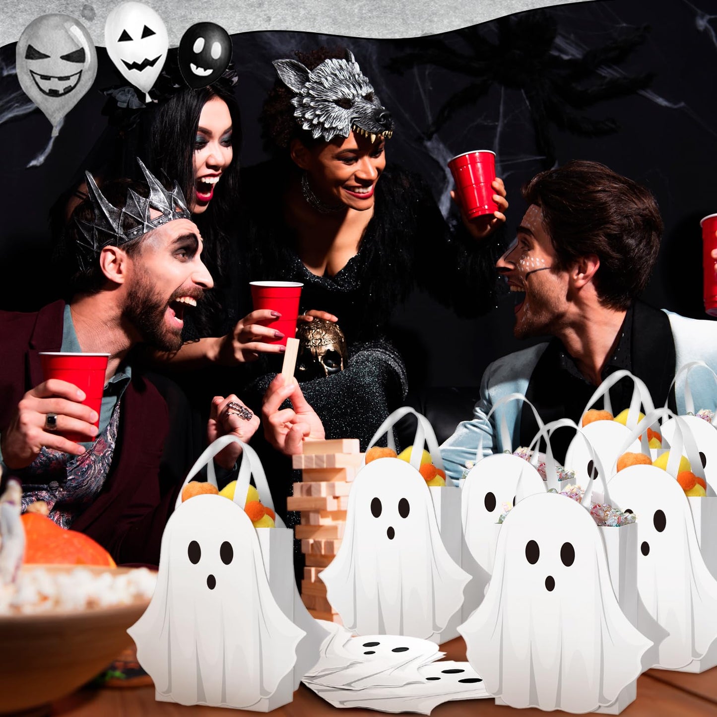 Sweetude 24 Pcs Halloween Ghost Paper Gift Bags Party Favor Bags with Handle for Trick-or-treat Candy Goodie Pastel for Halloween Spooky Birthday Holiday Party Supplies