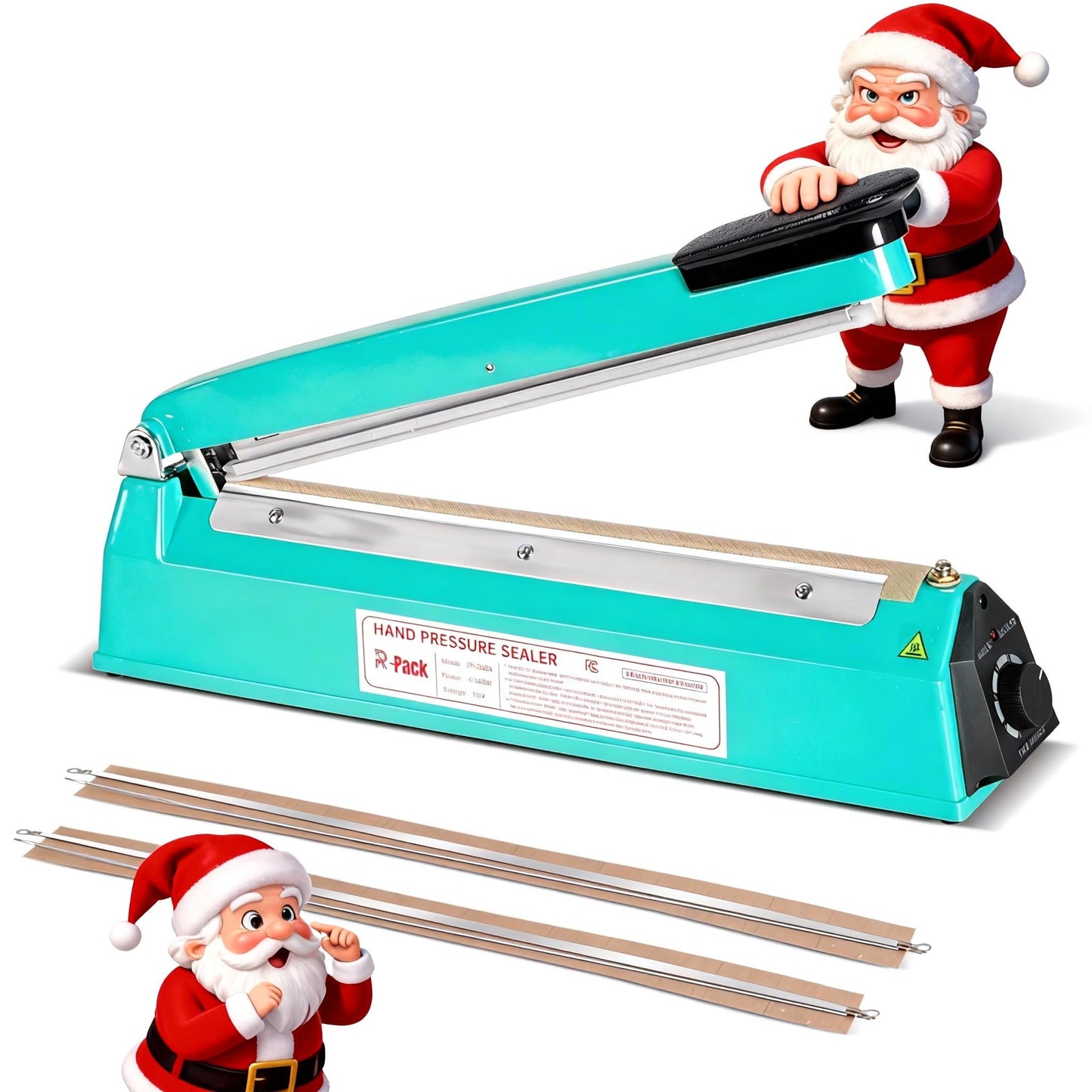 R-PACK Impulse Heat Sealer with Seal bar, Heavy-Duty Bag Sealing & Cutting Machine, 2 Extra Replacements (blue, 12inch)