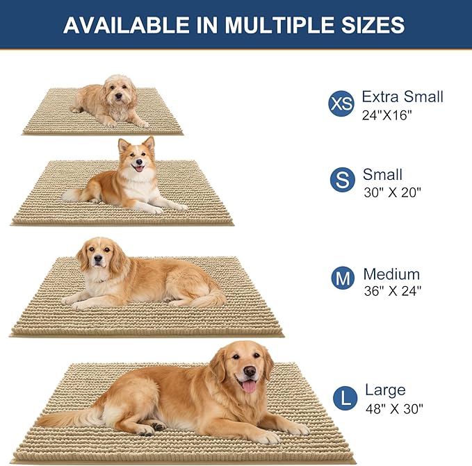 OLANLY Dog Door Mat for Muddy Paws 70x24, Ultra Absorbent Chenille Mud Doormat, Non-Slip Washable and Dirt Trapping Doormat for Indoor Entryway, Quick-Dry Indoor Pet Bed Mats for Dogs, Beige