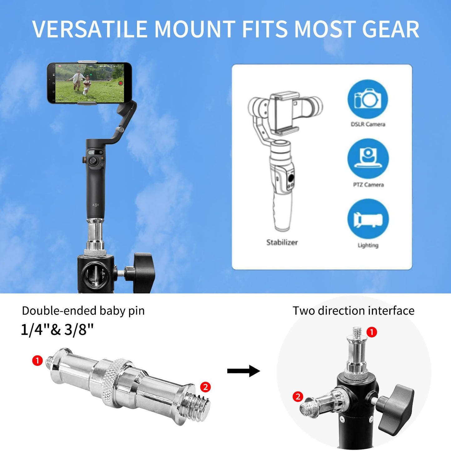 20FT Heavy Duty Aluminum Tripod Stand, 1/4" & 3/8" Screw Adapter, Tall Camera & Light Stand for Sports Camera, Outdoor Video Shooting & Photography