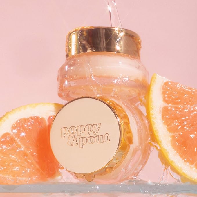Poppy & Pout Pink Grapefruit Overnight Lip Mask – Moisturizing Lip Treatment with Shea Butter & Beeswax – Cruelty Free, Recyclable Glass Jar (0.65 oz)