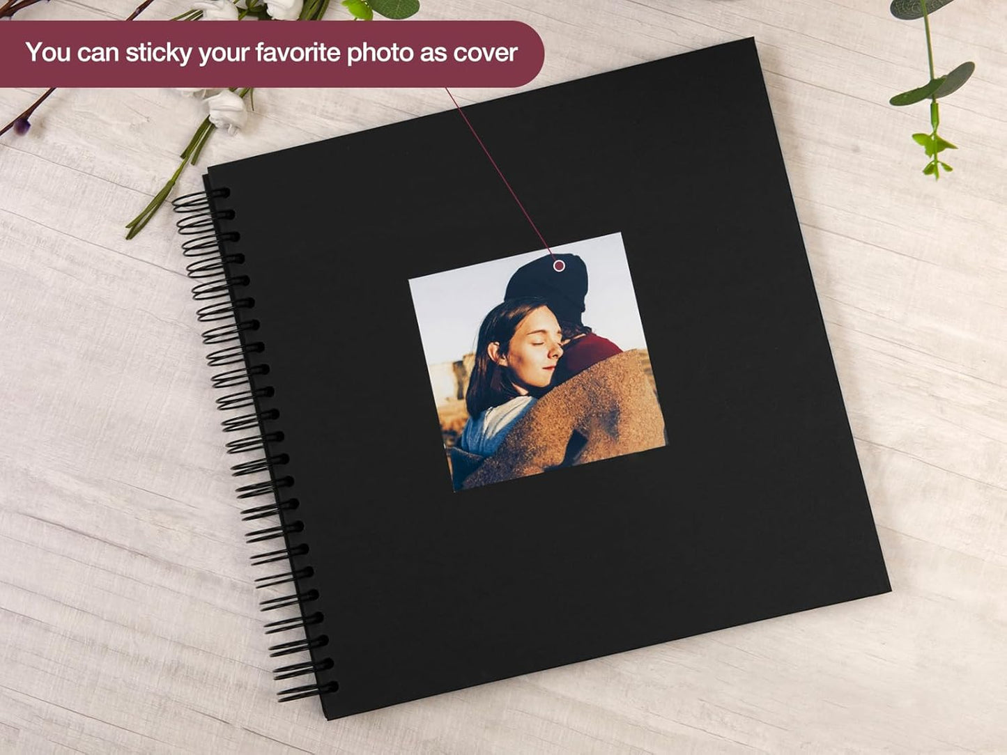 potricher 12 x 12 Inch Large DIY Scrapbook Photo Album 80 Pages Thick Kraft Blank Black Paper Memory Book for Wedding and Anniversary Family (Black, 12 Inch)