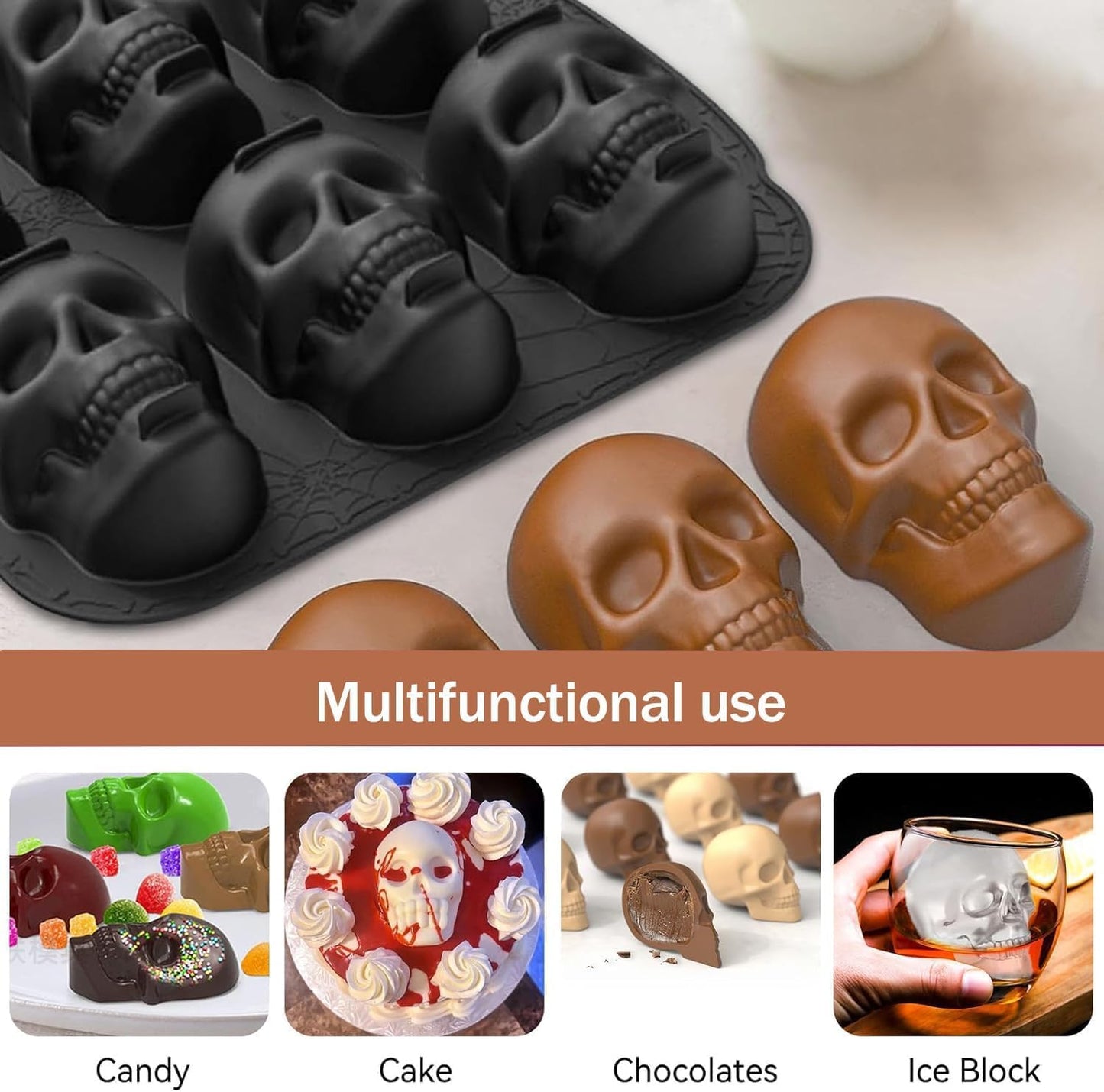 Skull Cake Pan Silicone Mold, Halloween Skull Cake Pan Silicone Mold,Suitable for Halloween birthday party ice cube baking