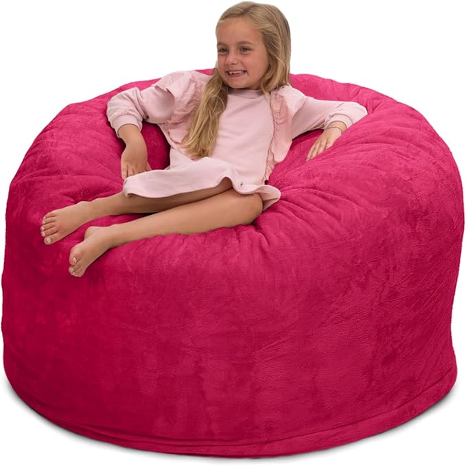 ULTIMATE SACK 4000 4-Foot Bean Bag Chair, Pink Fur Cover – Oversized Foam Lounger, Floor Seat, Small Sofa, or Couch Bed for Living Area, Gaming Room, or Reading Lounge