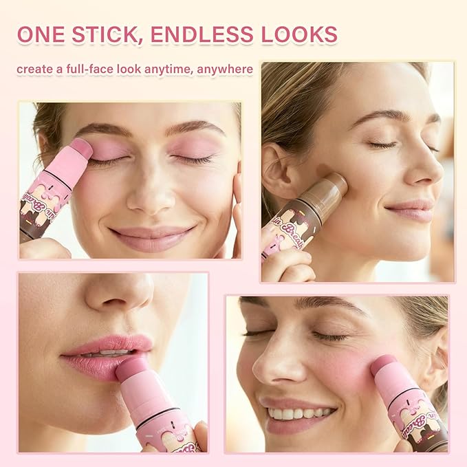 UCANBE Skin Breath Blush & Bronzer Multiuse Stick, 2-in-1 Creamy Face Cheeks Contour Makeup Stick for Natural Radiant Finish Look, Vegan & Cruelty-Free, Travel-Friendly (02 Pink Rose)