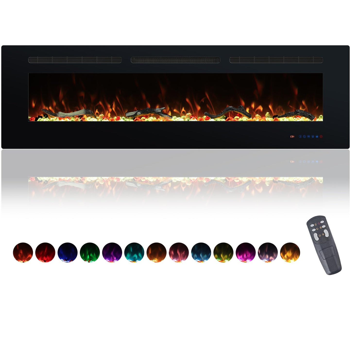 Valuxhome Wall Mounted and Recessed 60 Inches Electric Fireplace Inserts with Remote Control, 13 Flame and Flue Bed Colors, Fireplace Heater for Indoor Use,750/1500W