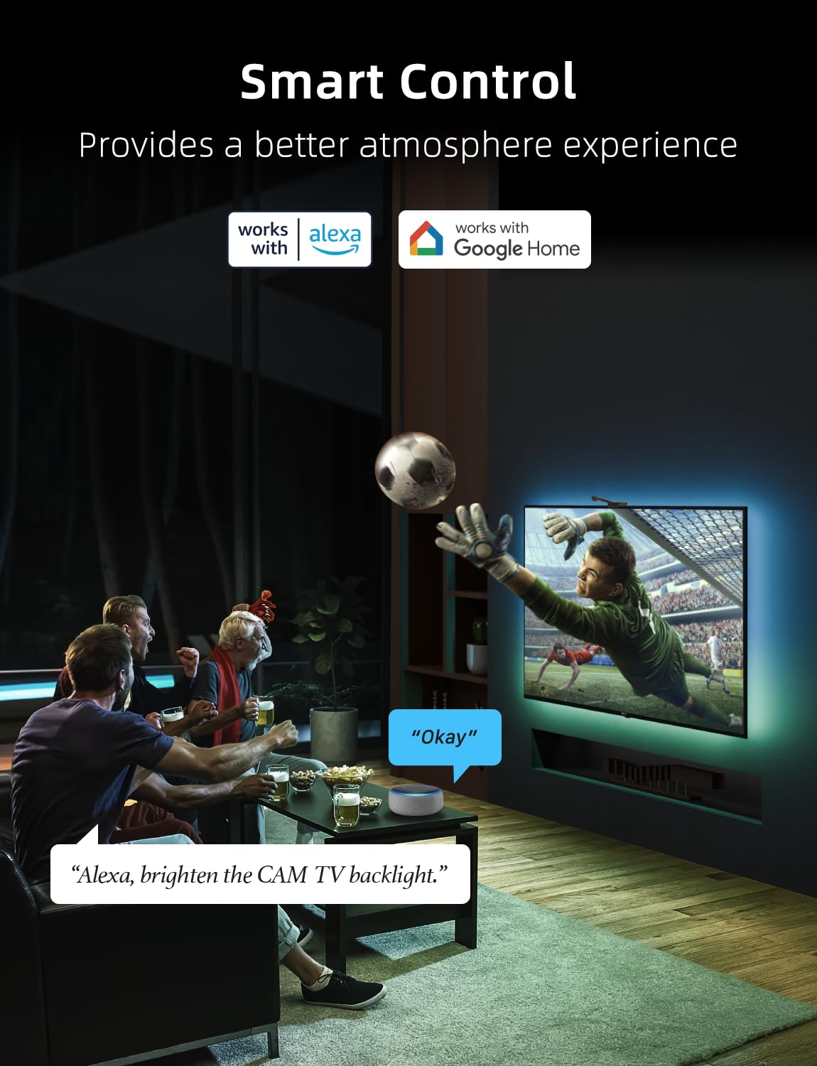 Ailofy Smart TV LED Backlight with Camera for 75-85 inch Screens, 16.4ft LED Strip Lights Sync to Screen& Music, Color Changing Lights for TV Compatible with Alexa & Google Assistant, App Control