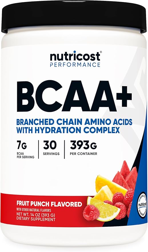 Nutricost BCAA + Hydration Powder (Fruit Punch) 30 Servings - Branched Chain Amino Acids with Hydration Complex - Gluten-F...