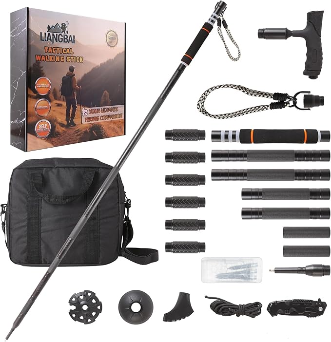 LIANGBAI Tactical Walking Stick, Survival Hiking Stick Walking Staff, Lightweight Tactical Cane Gear, Aluminum Trekking Po...