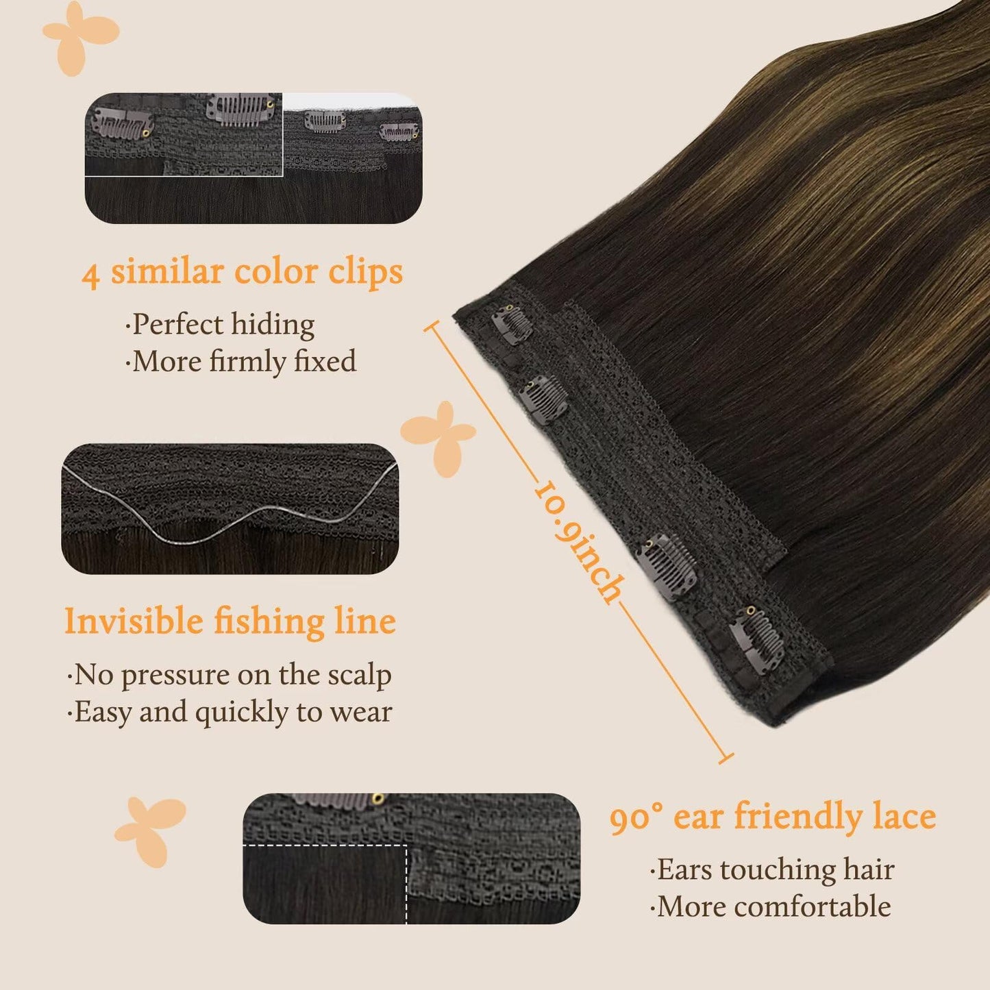 DOORES Wire Hair Extensions Human Hair, Balayage Light Blonde Highlighted Golden Blonde 120g 22 Inch, Wire Hair Extensions Fish