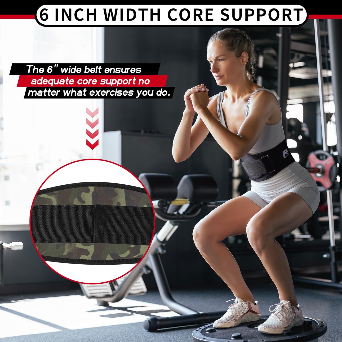 RitFit Self-Locking Weight Lifting Belt Gym Belt Great for Weightlifting, Squats, Lunges, Deadlift, Thrusters Men and Women Lifting Belt- 6 Inch/Camo