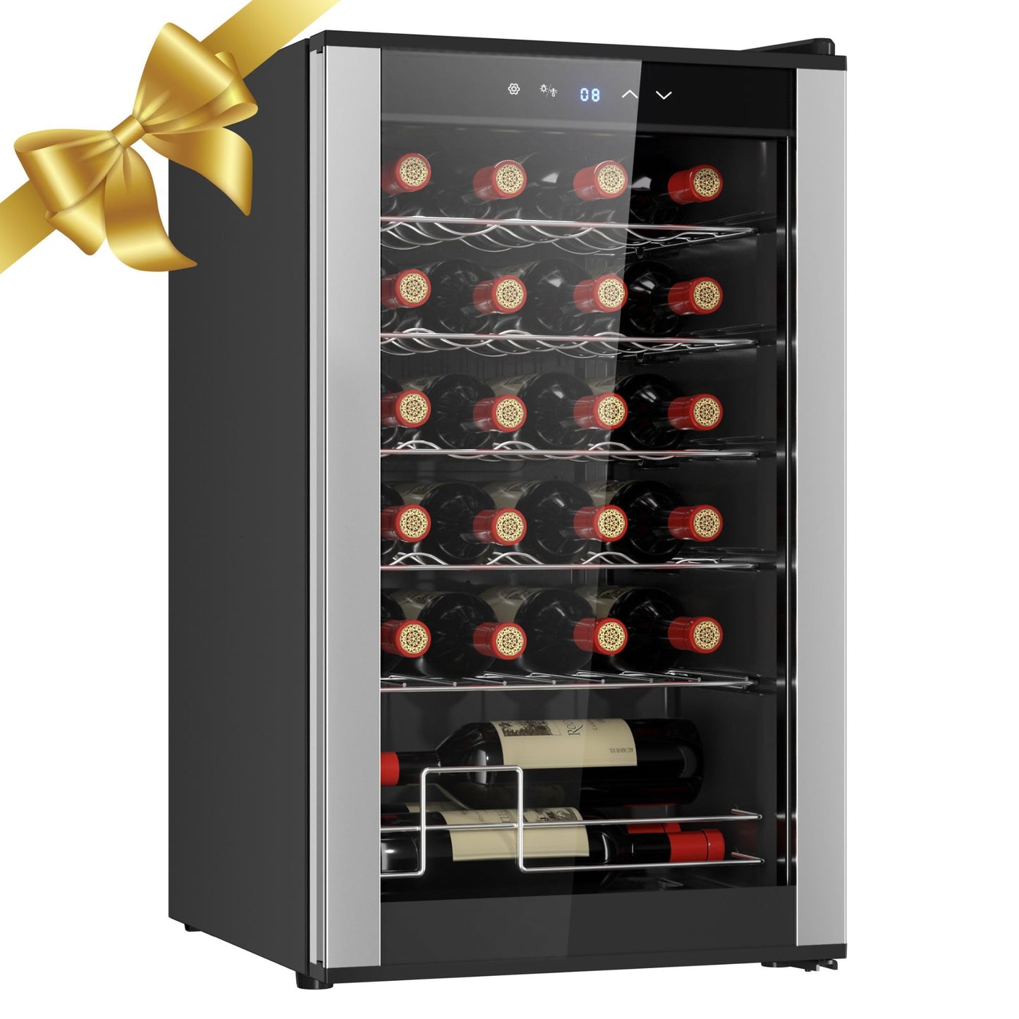 Koolatron 24 Bottle Wine Fridge – Freestanding Wine Cooler with Glass Door, 2.4 cu. ft (68 L), Beverage Can Refrigerator, Digital Temperature Control, Ideal for Red, White, Sparkling Wine, Champagne