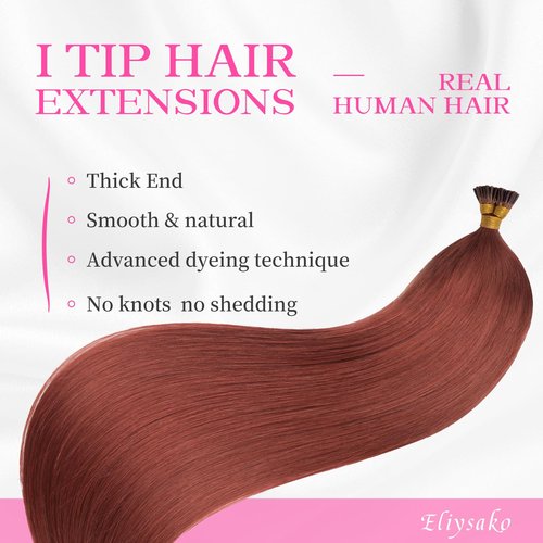 Eliysako I Tip Hair Extensions Human Hair Blonde Itip hair Reddish Brown 18inch 50g/pack Extensions Real I Tip Human Hair Soft Nature Cold Fusion For Women