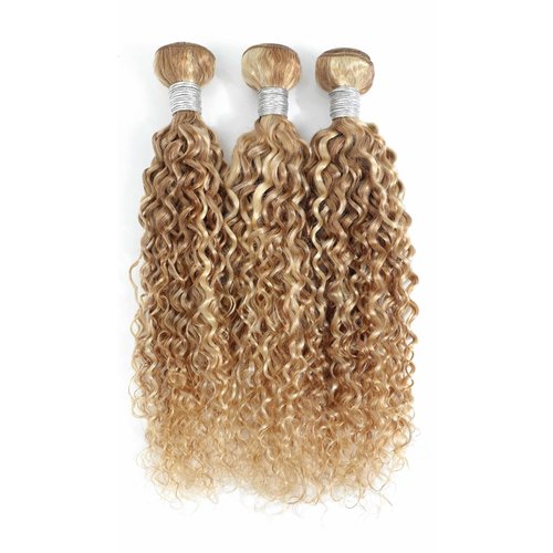 AUROO 27/613 Ombre Blonde Single Bundle Human Hair Water Wave 22 Inch, 13A Grade Highlighted Multi-Blonde Human Hair Wet n Wavy Curly Bundle 100% Raw Brazilian Silky Colored Hair Weaves Extension