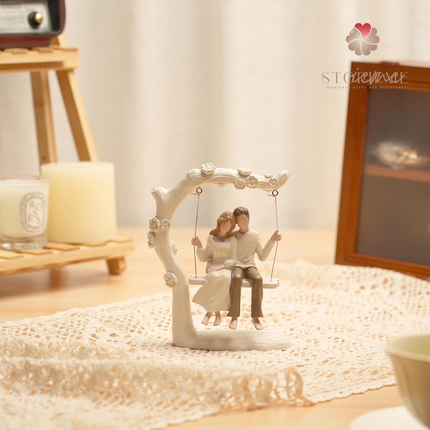 Storieme Anniversary Couple Gifts Figurine - Romantic in Love Statue Engagement Wedding Valentines Day Birthday Gitft for Her Girlfriend Wife Parents