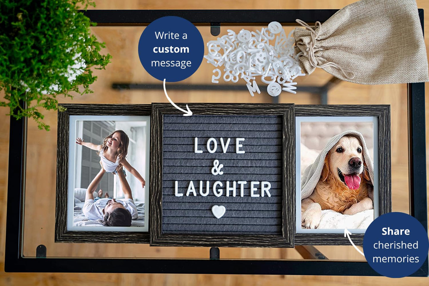 Oak letters Personalized Father’s Day Picture Frame for Dad or Grandpa – Custom Two Photo Frame with Letter Board – Thoughtful Gift from Kids, Daughter or Grandkids for Papa, Pops, or Poppy