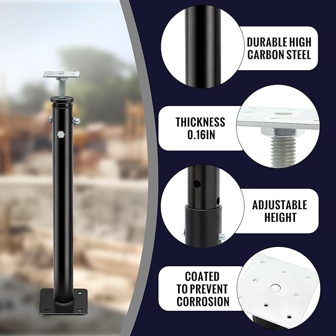 Yaocom 2 Pack Winter Adjustable Floor Jack Post Basement House Floor Jack Steel Support Jacks Post Pole for Porch Roof Deck Heavy Load Areas, 23.23"-43.31" Adjustable Height, Black