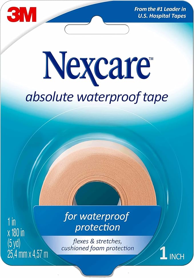 Nexcare Absolute Waterproof Tape, Flexible Foam Medical Tape, Secures Dressing and Keeps Wounds Dry - 1 In x 5 Yds, 1 Roll...