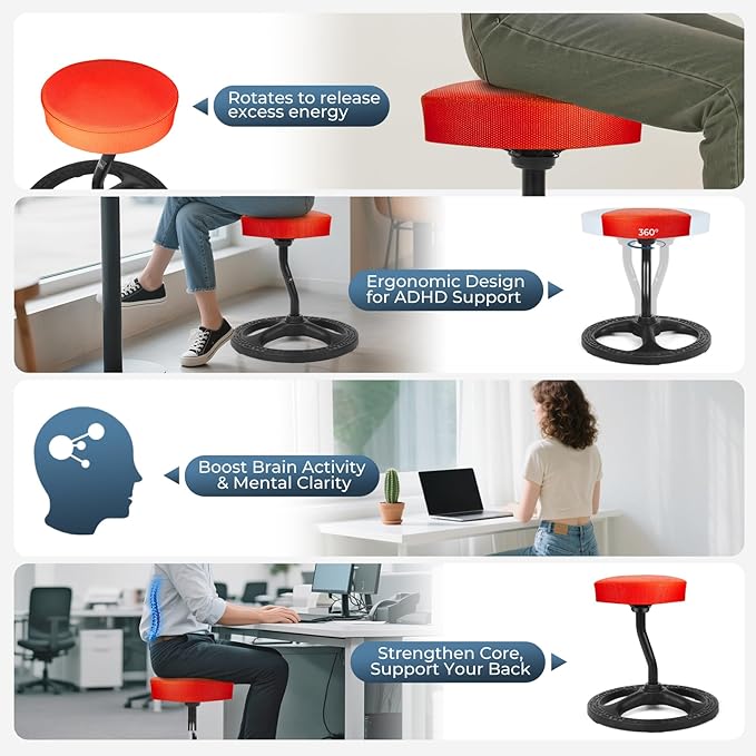 Upaloop ADHD Chair for Kids, Yoga Chairs for Adults, Wobble Stool Active Flexible Seating Desk Chair with Non-Slip Base and Washable Seat Cover for Stability, Balance, Yoga, Office, School, Classroom