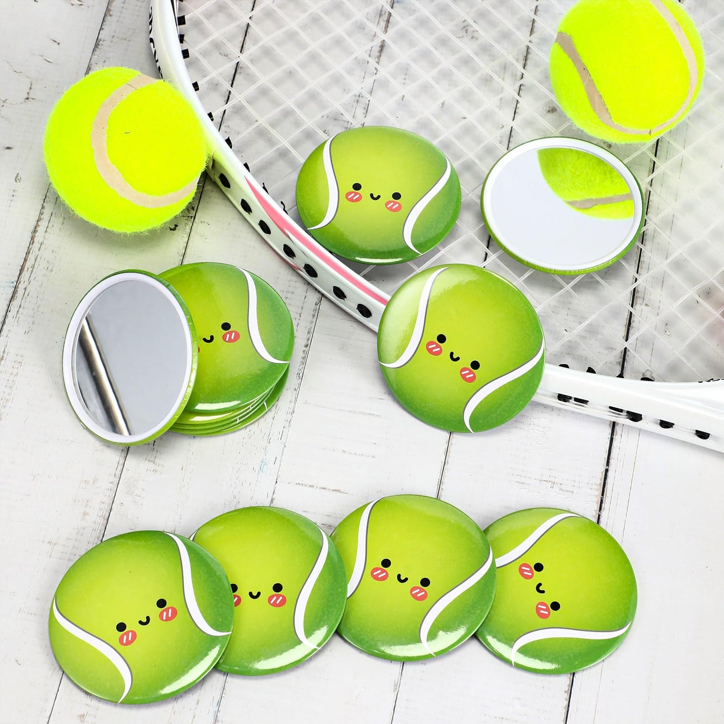 CroBlissful 18 Pcs Tennis Gifts for Women Compact Mirrors Bulk Round Portable Pocket Mirror Makeup Glass Mini Cute Accessories f