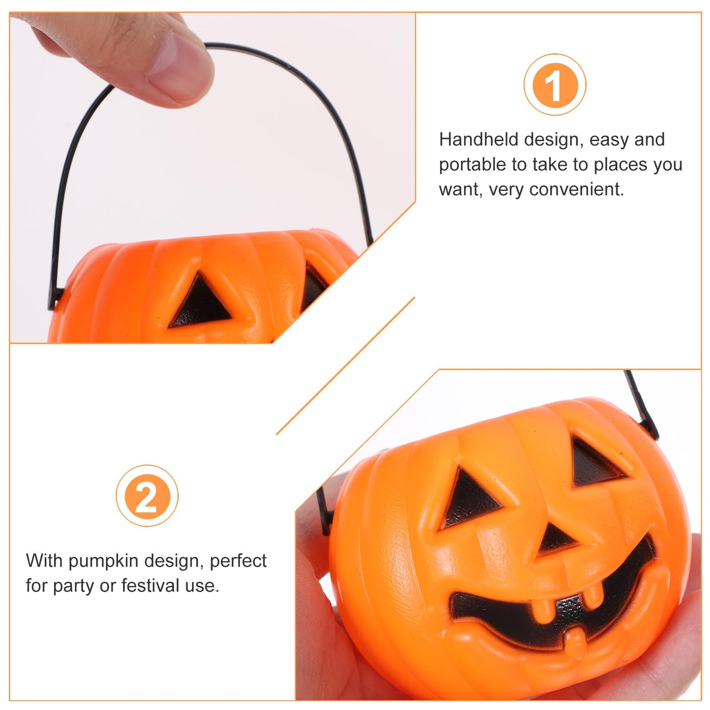 NUOBESTY 8Pcs Mini Halloween Pumpkin Bucket Portable Lantern Candy Bucket Children Trick or Treat Pumpkin Bags for Halloween Party Favor Supplies (Orange)