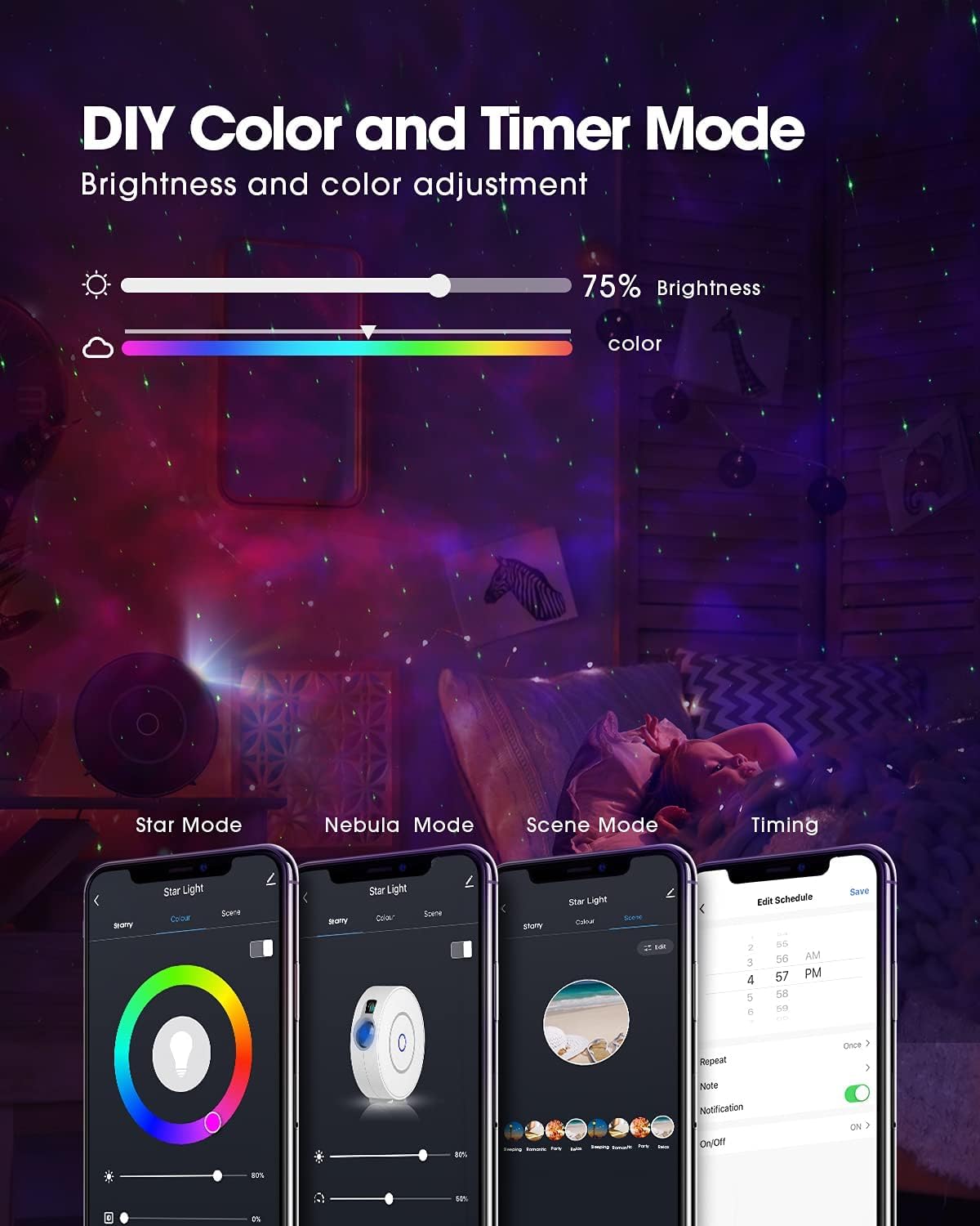 Smart Galaxy Star Projector, LED Nebula Ceiling Night Light with App & Voice Control, Perfect for Gaming Rooms, Bedrooms, Home Theater, and Camp Tent, Stunning Starry Sky Effect
