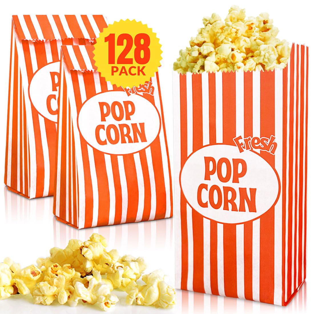 EBEGEE Popcorn Bags, Greaseproof Popcorn Bags Individual Servings, 128 Pcs Convenient Portions Movie Night Supplies, Versatile Popcorn Containers, Ideal for Parties and Events