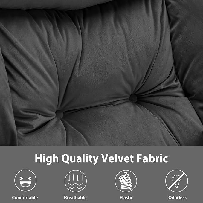 Youtanic Lazy Chair Thick Padded, Comfy Velvet Accent Lounge Chair with Stable Frame, Leisure Sofa Armchair with Armrests and Side Pocket, Reading Chair for Bedroom, Living Room, Office, Charcoal
