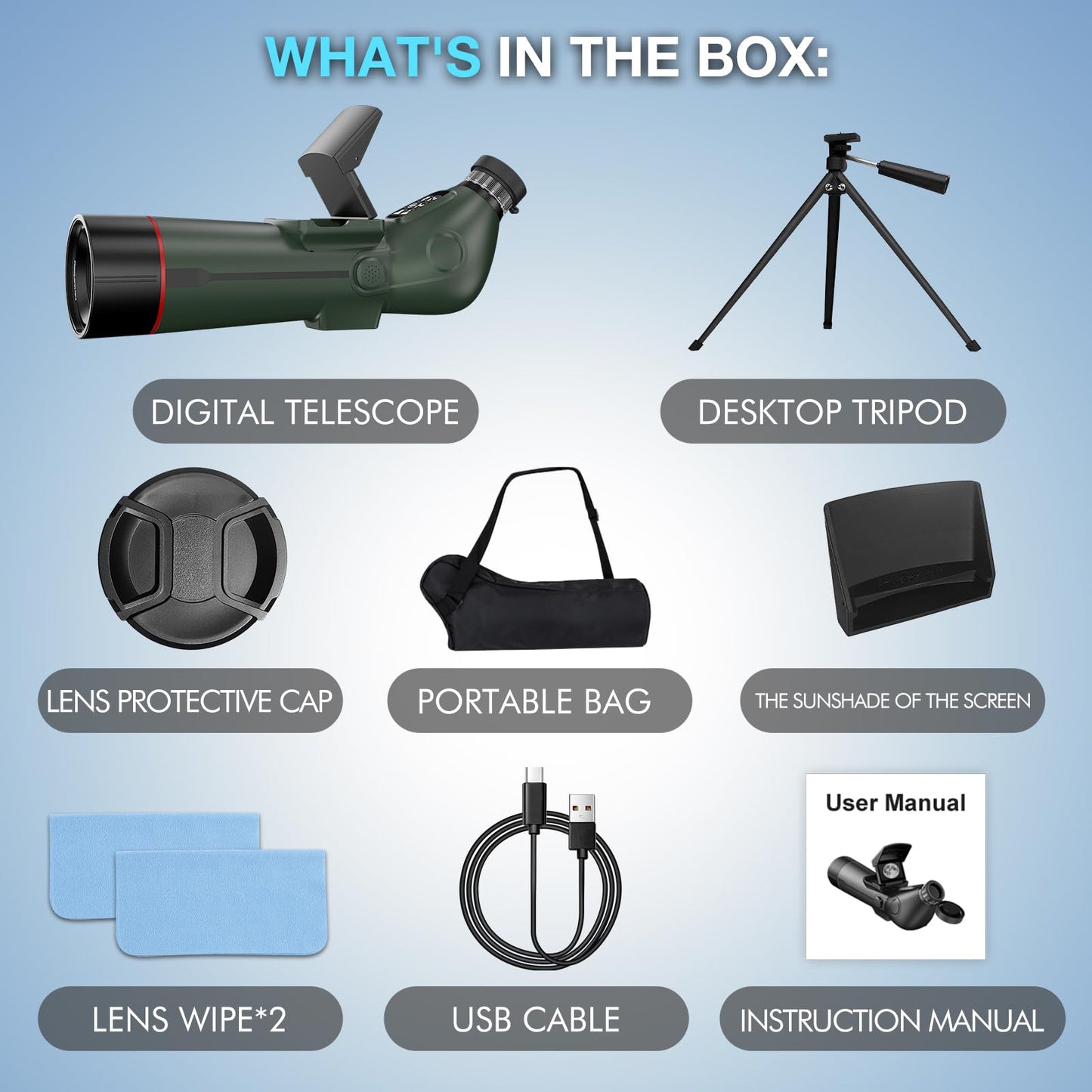 Smart Telescope with Desktop Tripod,Electronic Telescopes with 4K Astrophotography Camera,78mm Large Objective Lens, Portable Refractor Telescope Bird Watching, Wildlife Viewinghun